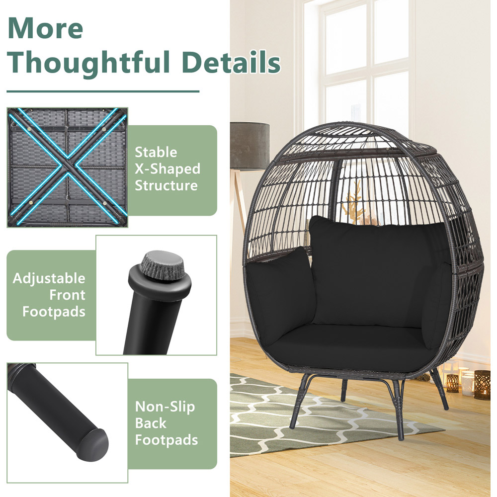 Costway Black Oversized Egg Lounger with 4 Cushions Image 8
