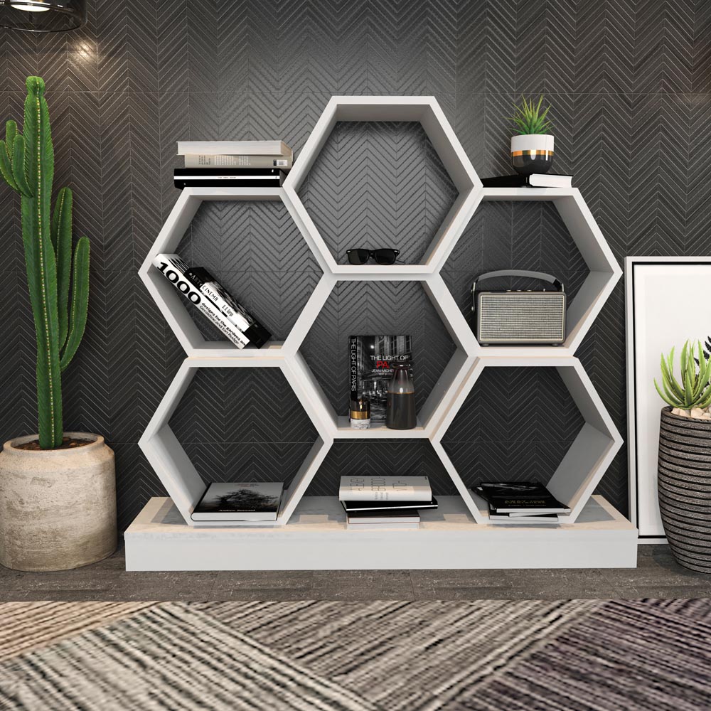 Decorotika Flower White Wide Hexagonal Bookcase Image 3