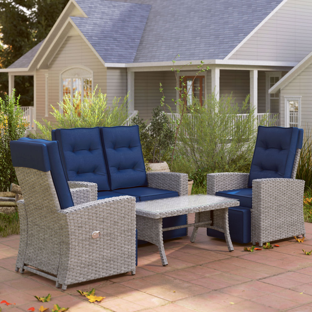 Outsunny 4 Seater Blue Rattan Garden Patio Sofa Set with Glass Table Image 3
