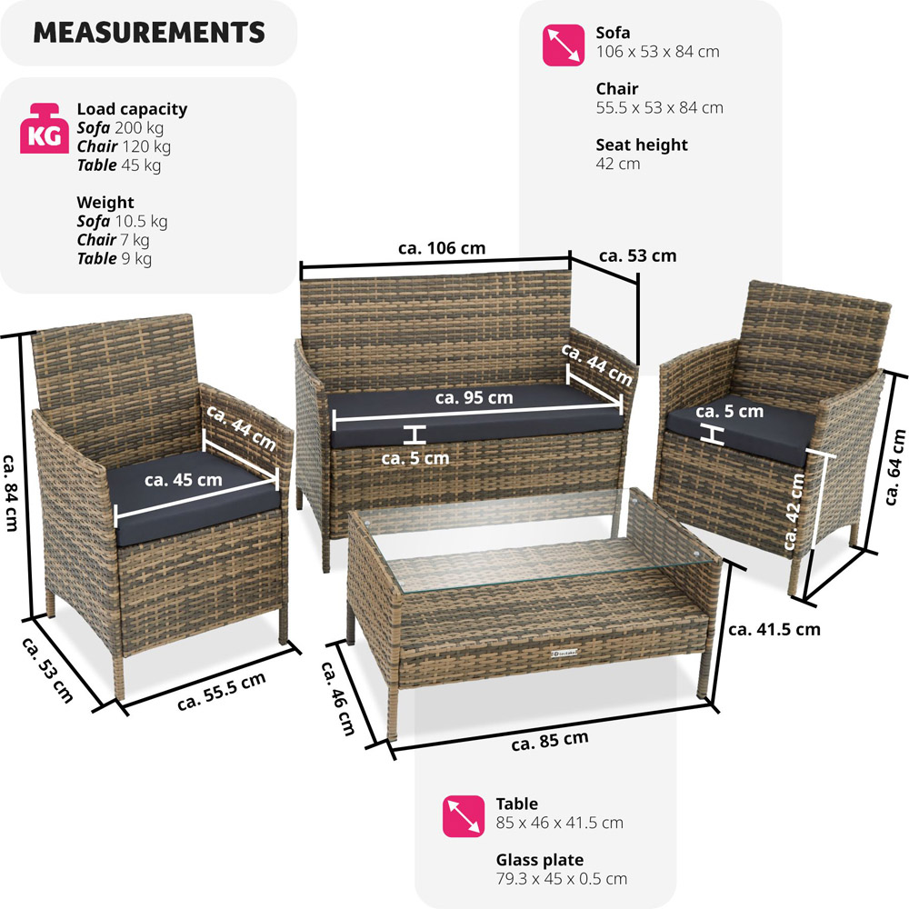 tectake Madeira 4 Seater Natural Rattan Garden Lounge Set Image 9