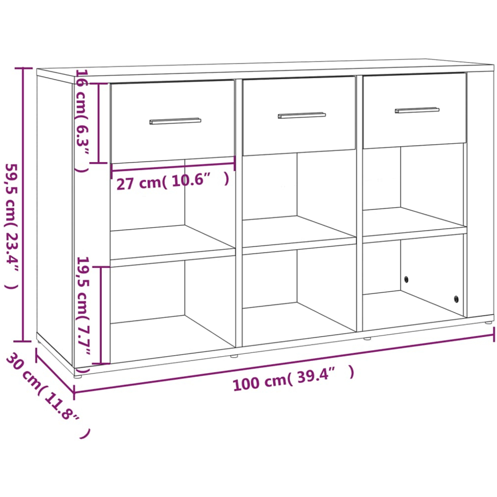 vidaXL 3 Drawer 6 Shelf White Wide Sideboard Image 9