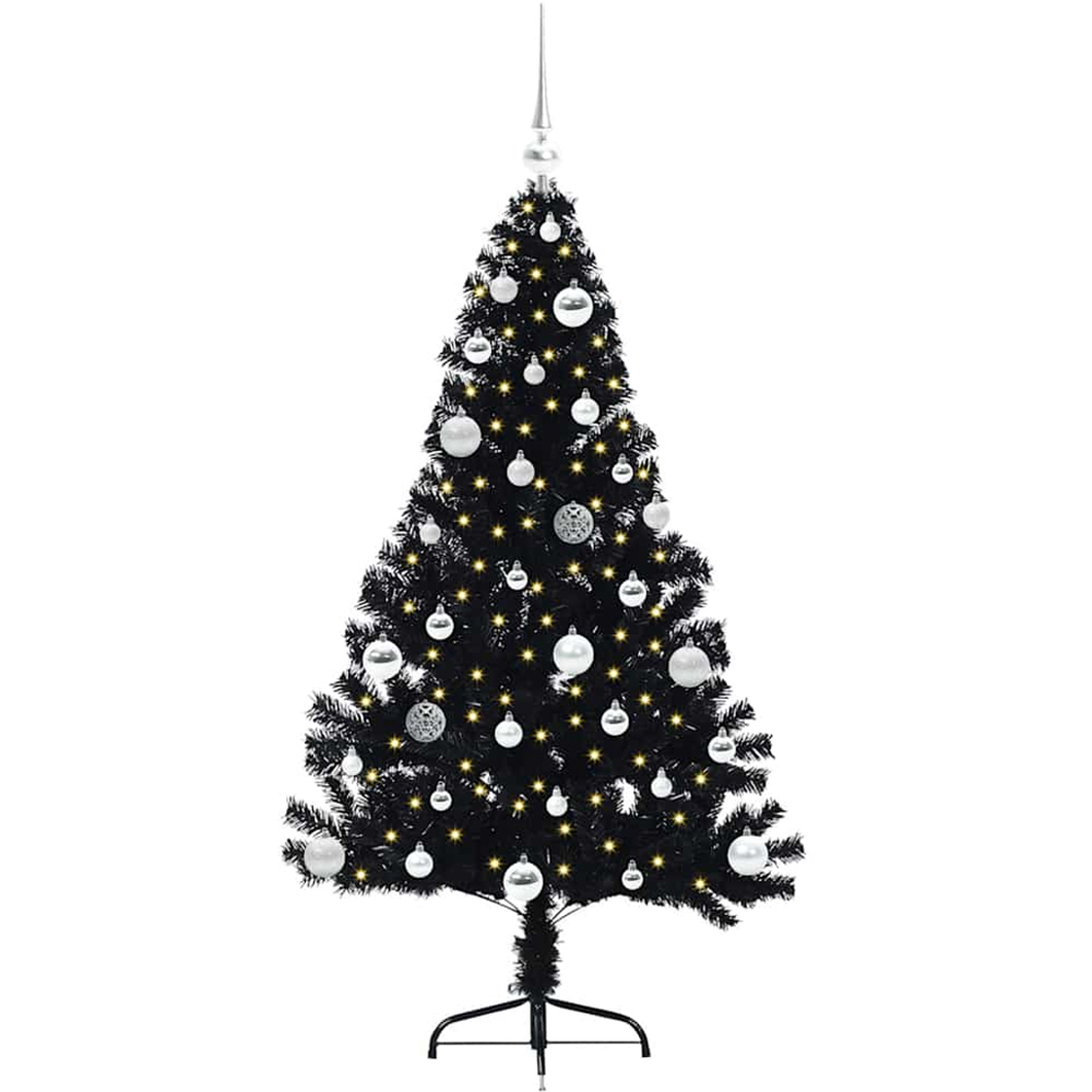 vidaXL Pre-Lit Silver Baubles Black Artificial Christmas Tree 5ft Image 1