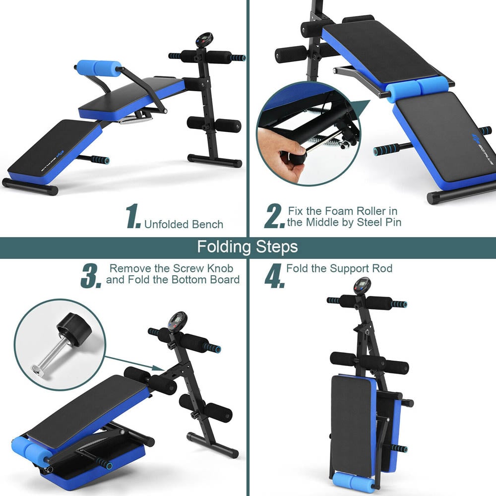 Costway Blue Adjustable Multi Workout Bench with LCD Image 8