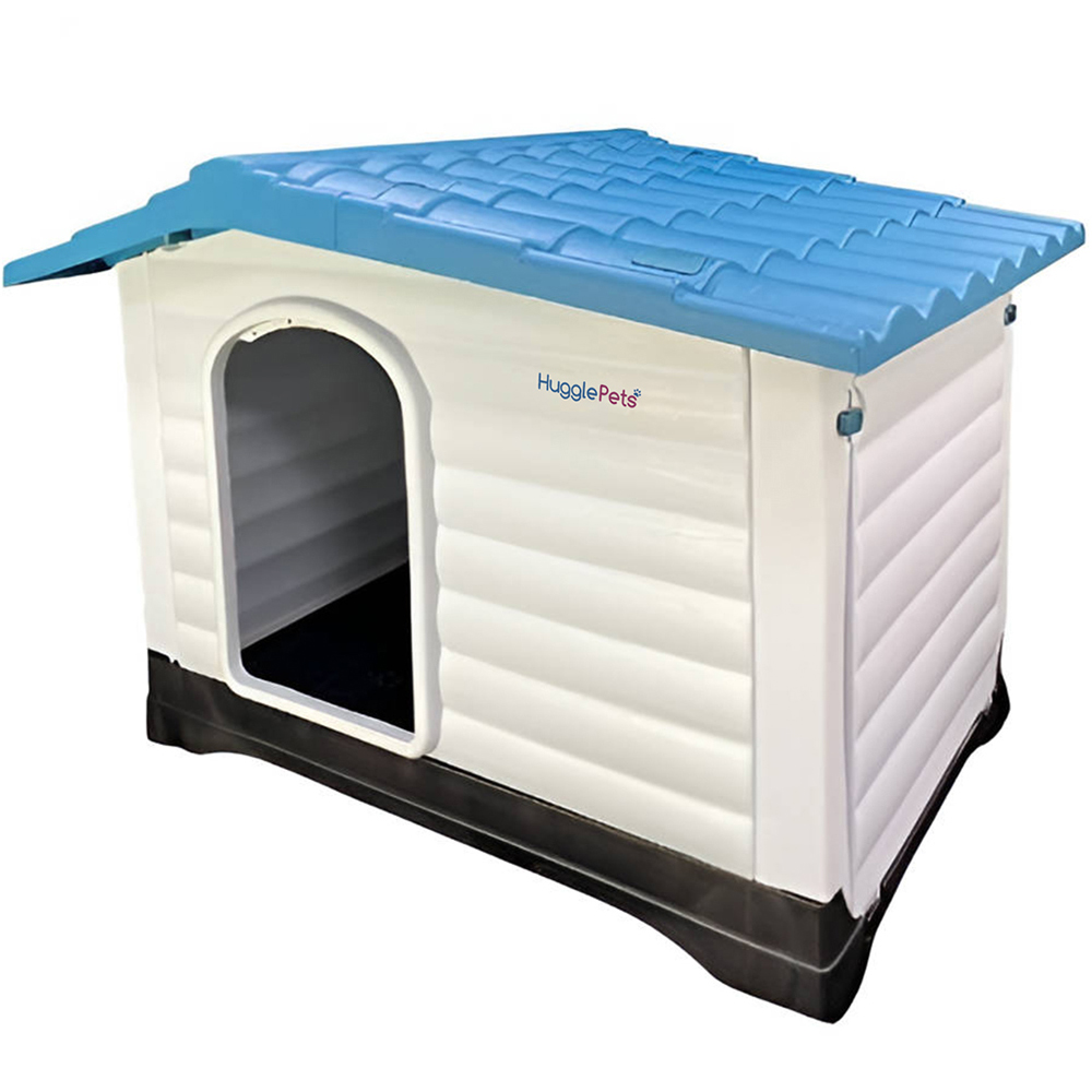 HugglePets Blue Plastic Premium XL Raised Base Roof Dog Kennel Image 1