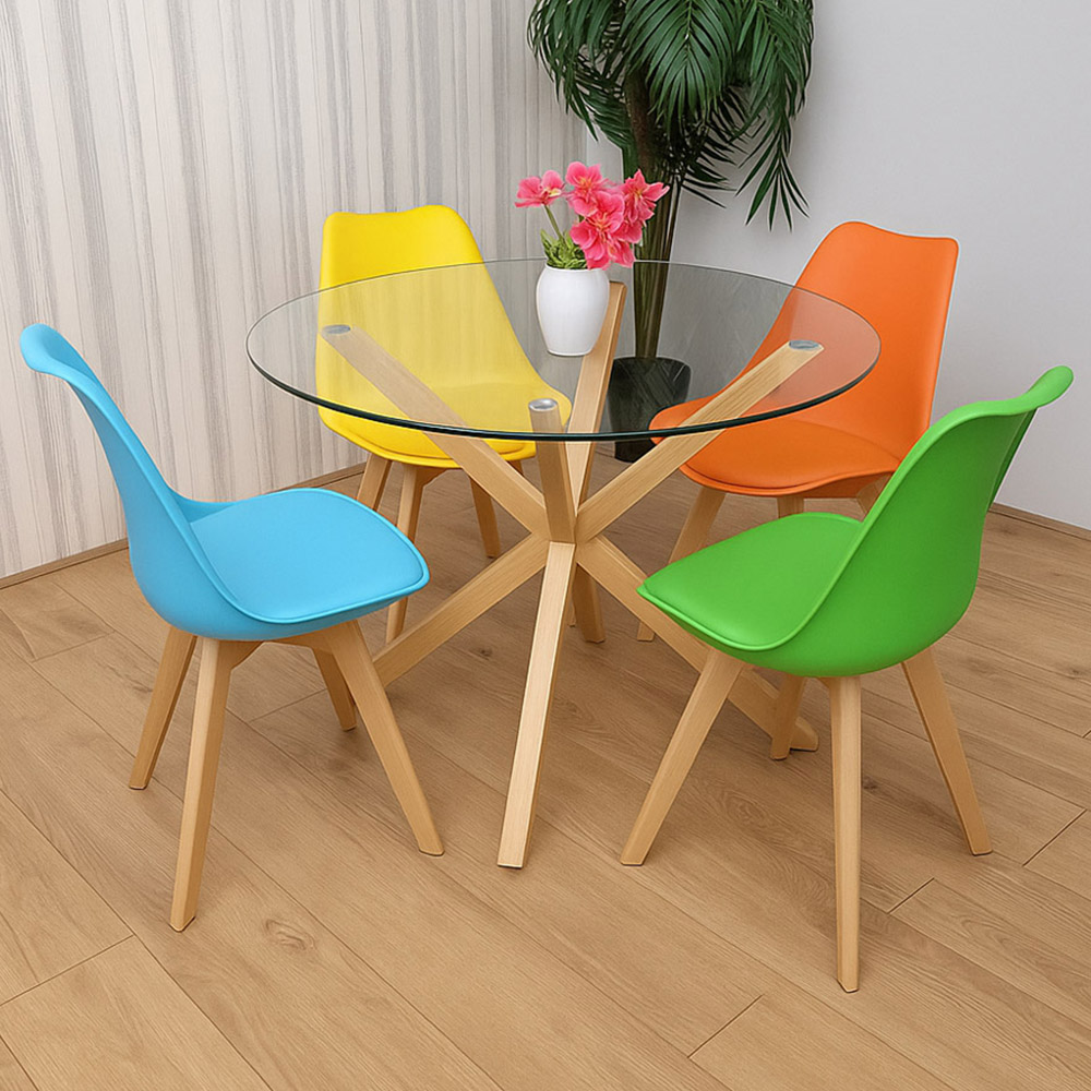 Kosy Koala Tulip 4 Seater Clear Glass Faux Leather Round Dining Set Multicolour Image 1