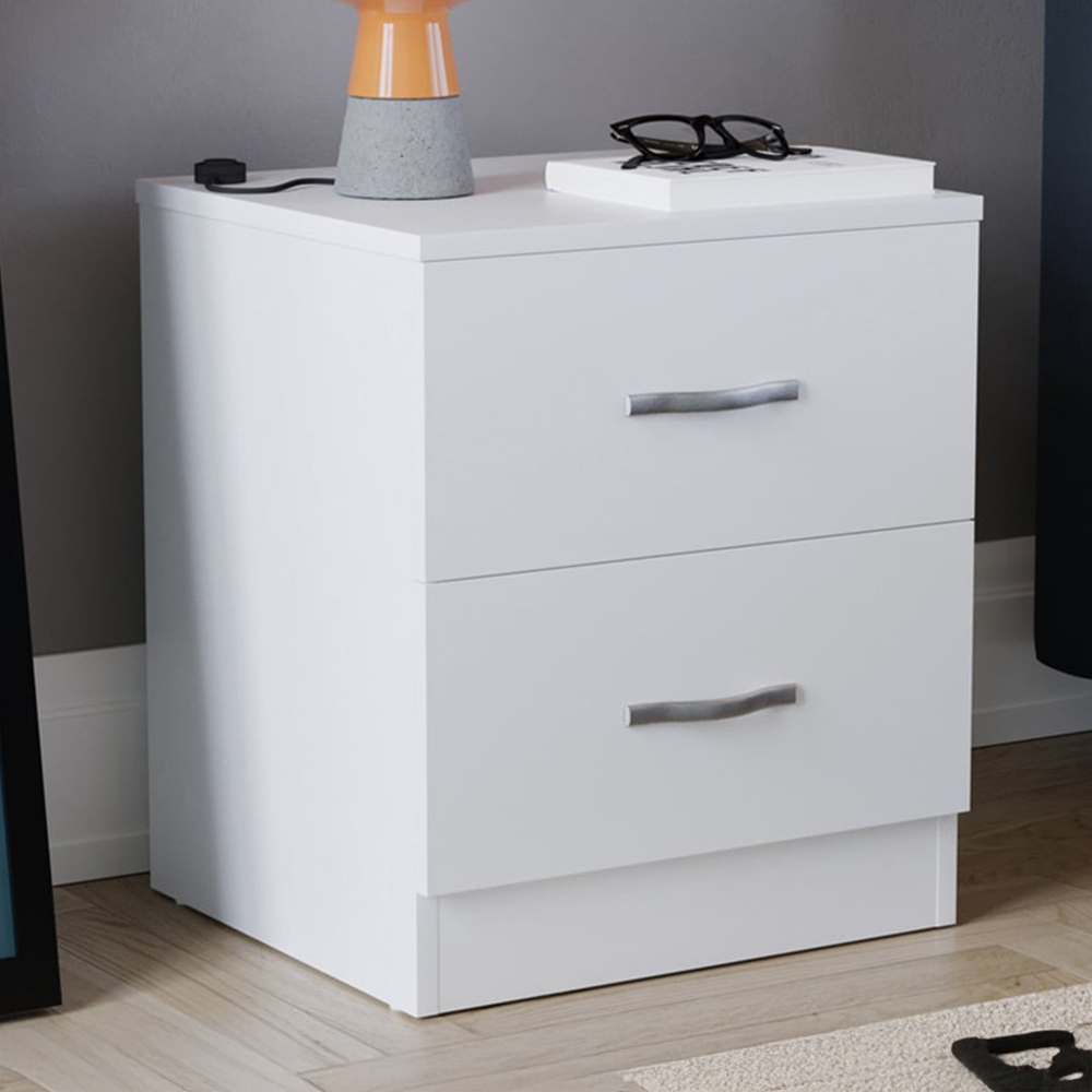 Vida Designs Riano 2 Drawer White Bedside Table Image 1