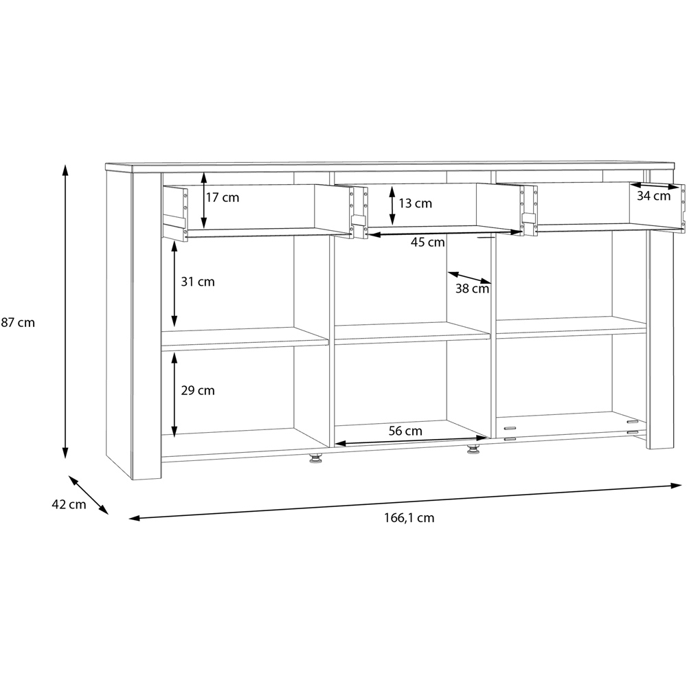 Florence Bohol 3 Door 3 Drawer Grey Riviera Oak Sideboard Image 8