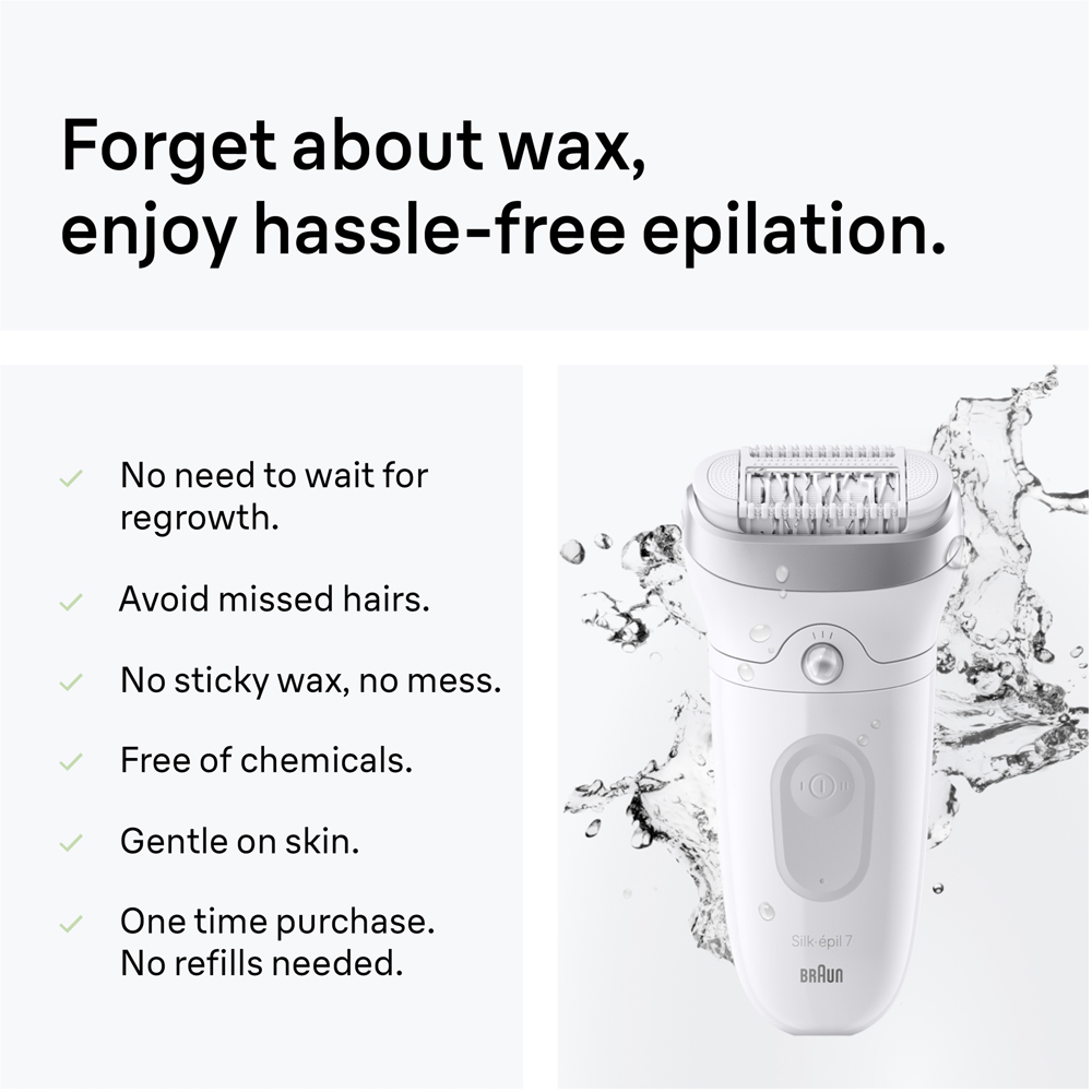 Braun Silk-epil 7 7-030 Wet and Dry Cordless Epilator with Shaver Head and Trimmer Comb Image 4