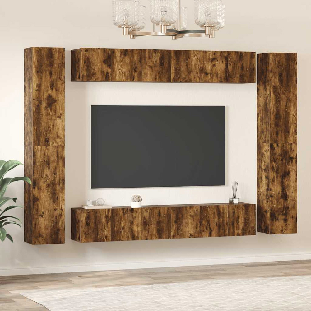 vidaXL 24 Door Smoked Oak Wall Mounted TV Cabinet 10 Piece Image 3