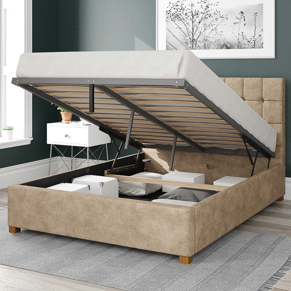 Aspire Sinatra Double Beige Kimiyo Linen Ottoman Bed Image 2