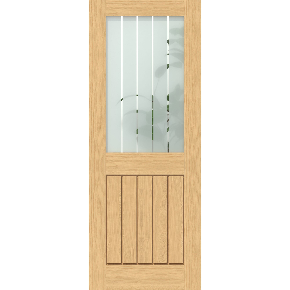 Green & Taylor Cottage Oak Frosted Glazed with Clear Lines Prefinished Internal Door 1981 x 686mm Image