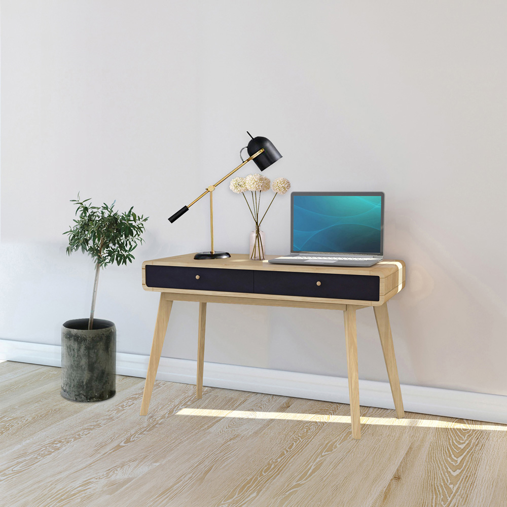 Loft24 Cassie 2 Drawer Oak Black Compact Desk Image 5