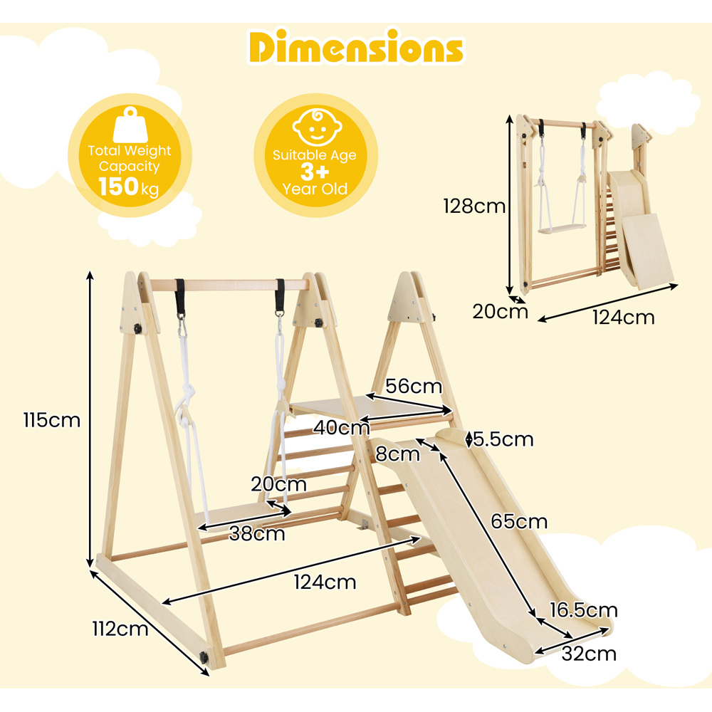 Costway 3-in-1 Kids Natural Foldable Indoor Jungle Gym with Swing Image 7