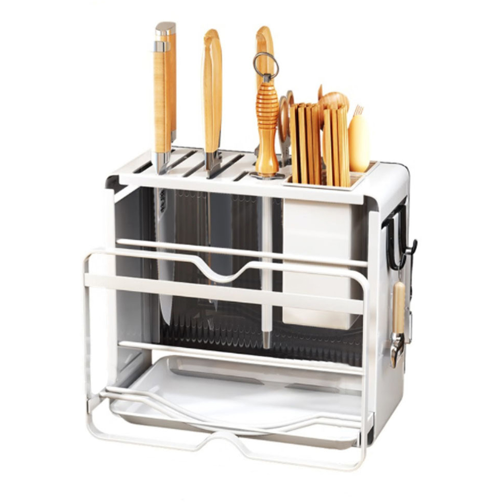 H&O Direct White Acrylic Cutting Board and Knife Block Storage Rack Image 2