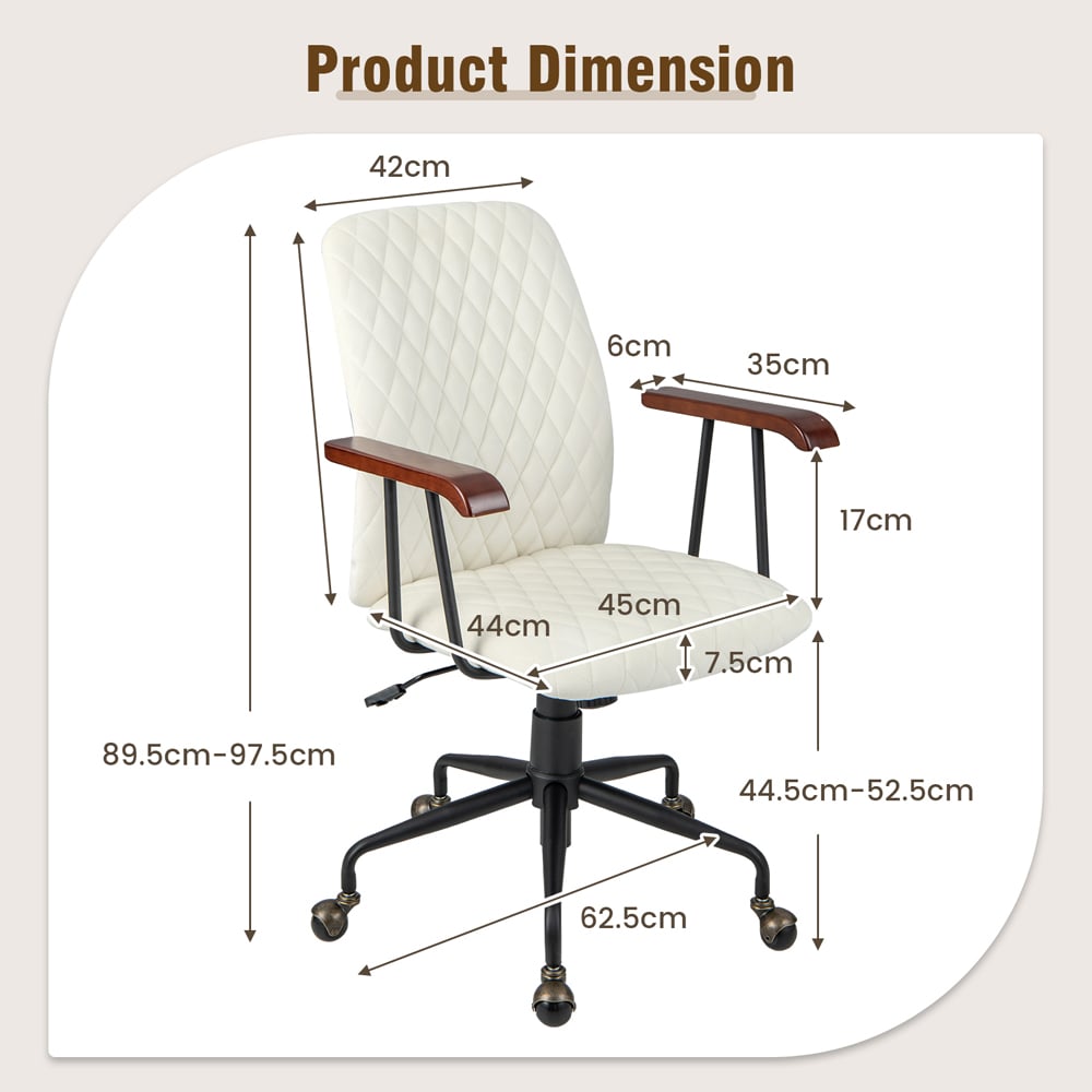 Costway Beige Velvet Adjustable Rocking Office Chair Image 7