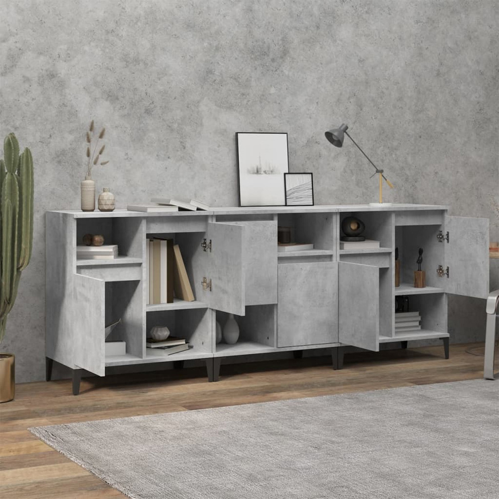 vidaXL 2 Door 2 Shelf Concrete Grey Wooden Sideboard 3 Piece Image 7