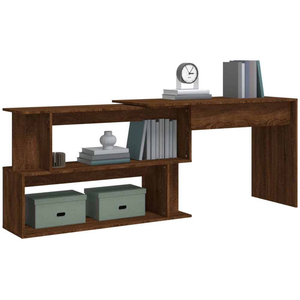vidaXL 2 Shelf Rotatable Corner Office Desk Brown Oak Image 3