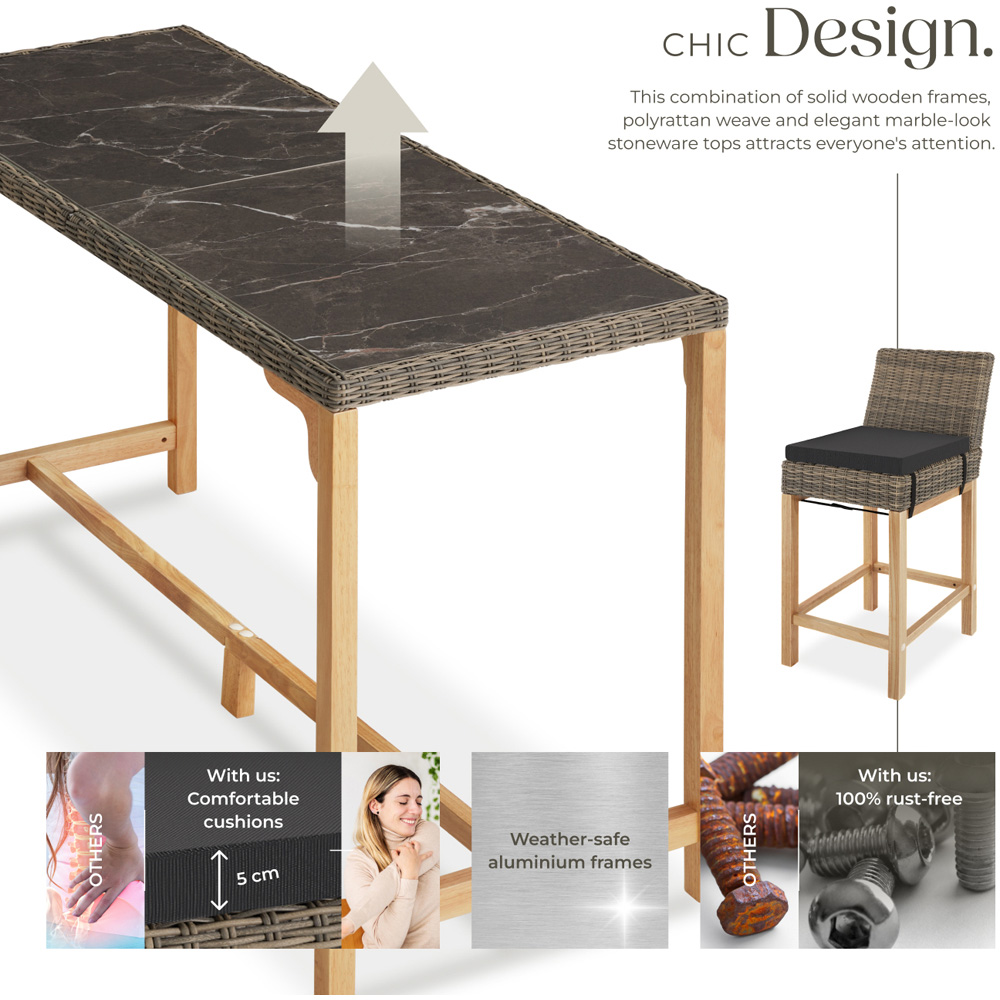 tectake Lovas Latina 4 Seater Poly Rattan Garden Bar Dining Table Nature Image 4