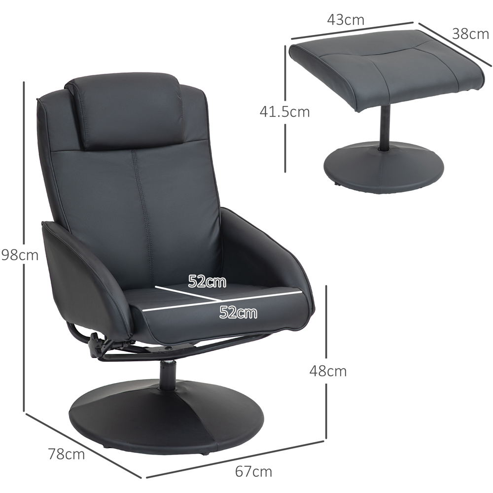 HOMCOM Black PU Leather Upholstered Recliner Chair and Footstool Image 8