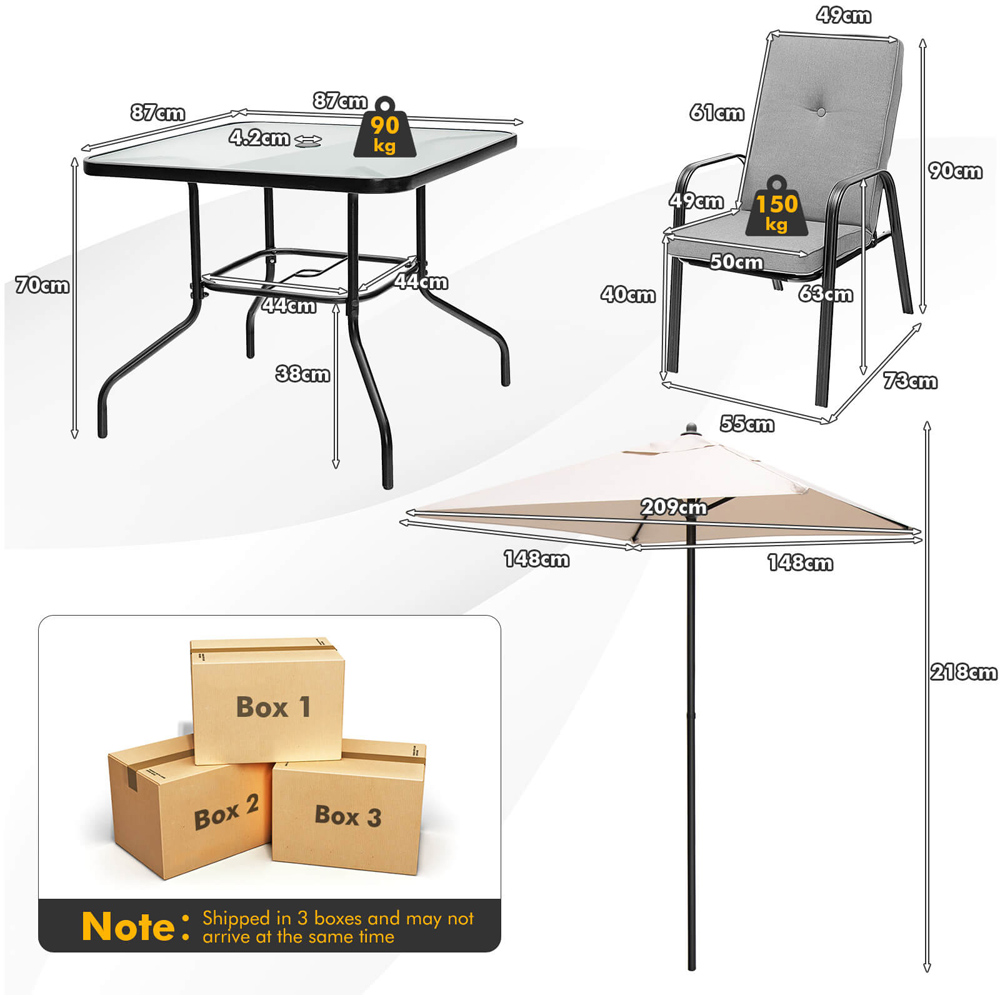 Costway 4 Seater Steel Outdoor Dining Set with Removable Cushions Image 7