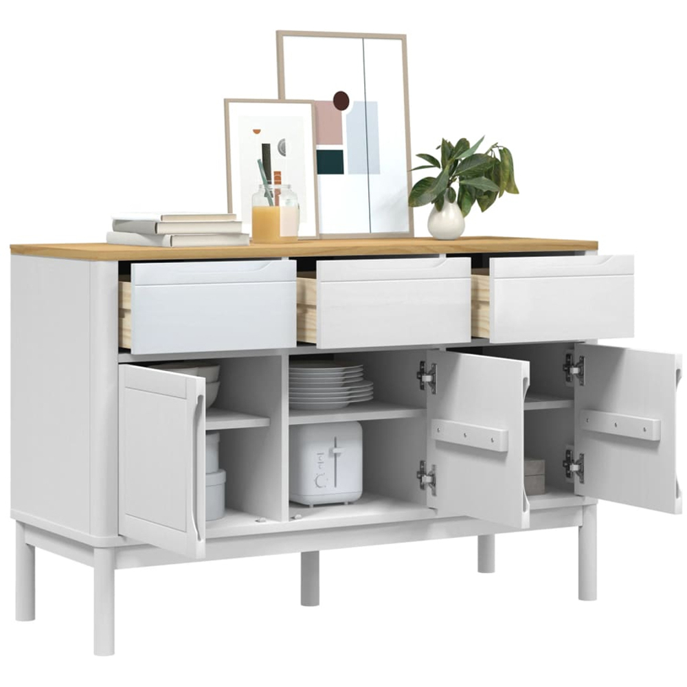vidaXL 3 Door 3 Drawer White Solid Pine Wooden Sideboard Image 4