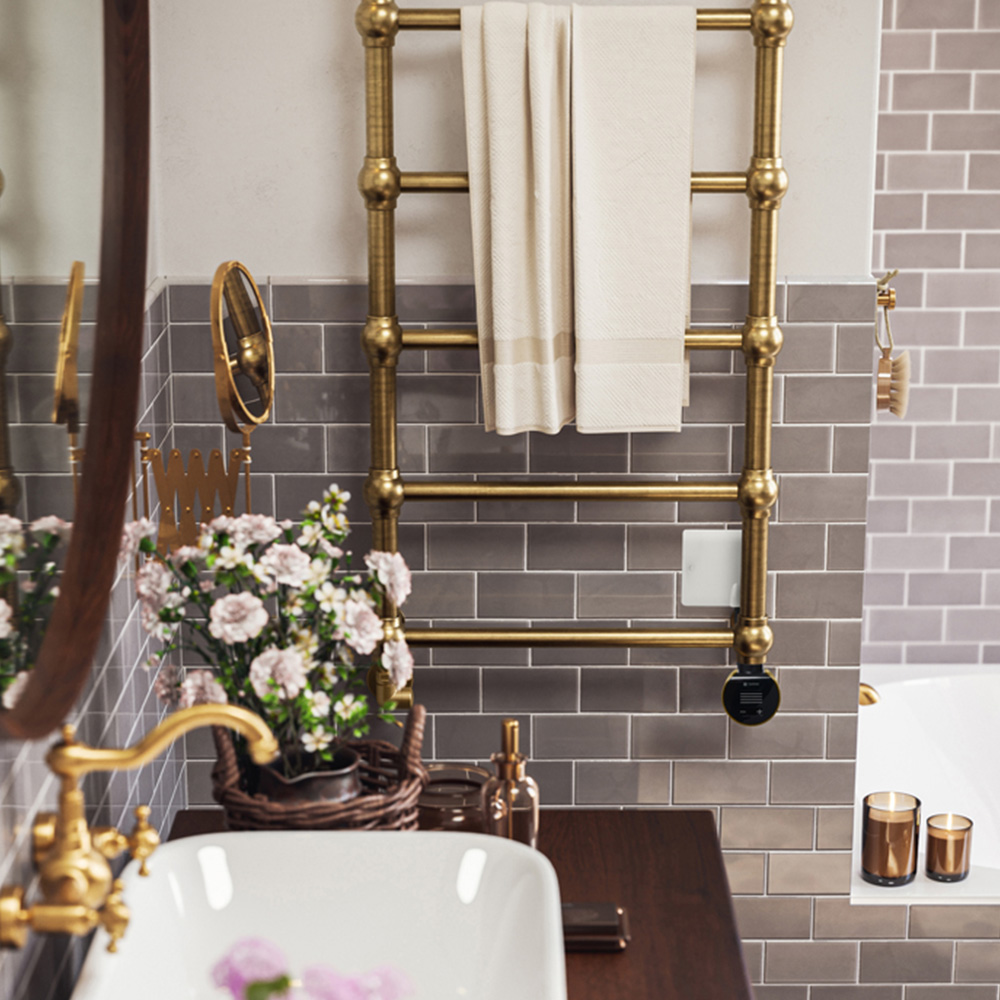Terma Retro Brushed Brass Electric Towel Rail with VEO Element Controller 1170 x 504mm Image 5