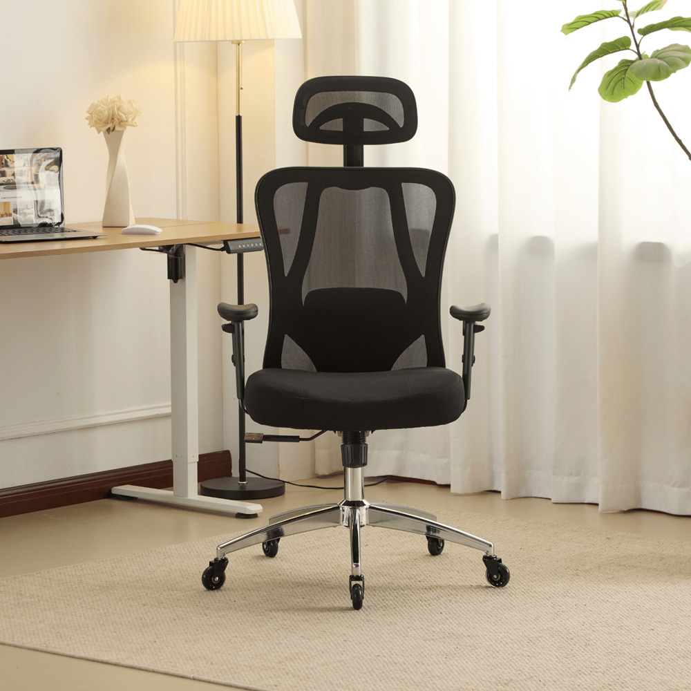 Home Source Lumo Black Ergonomic Mesh Computer Chair with Adjustable Armrest and Headrest Image 7