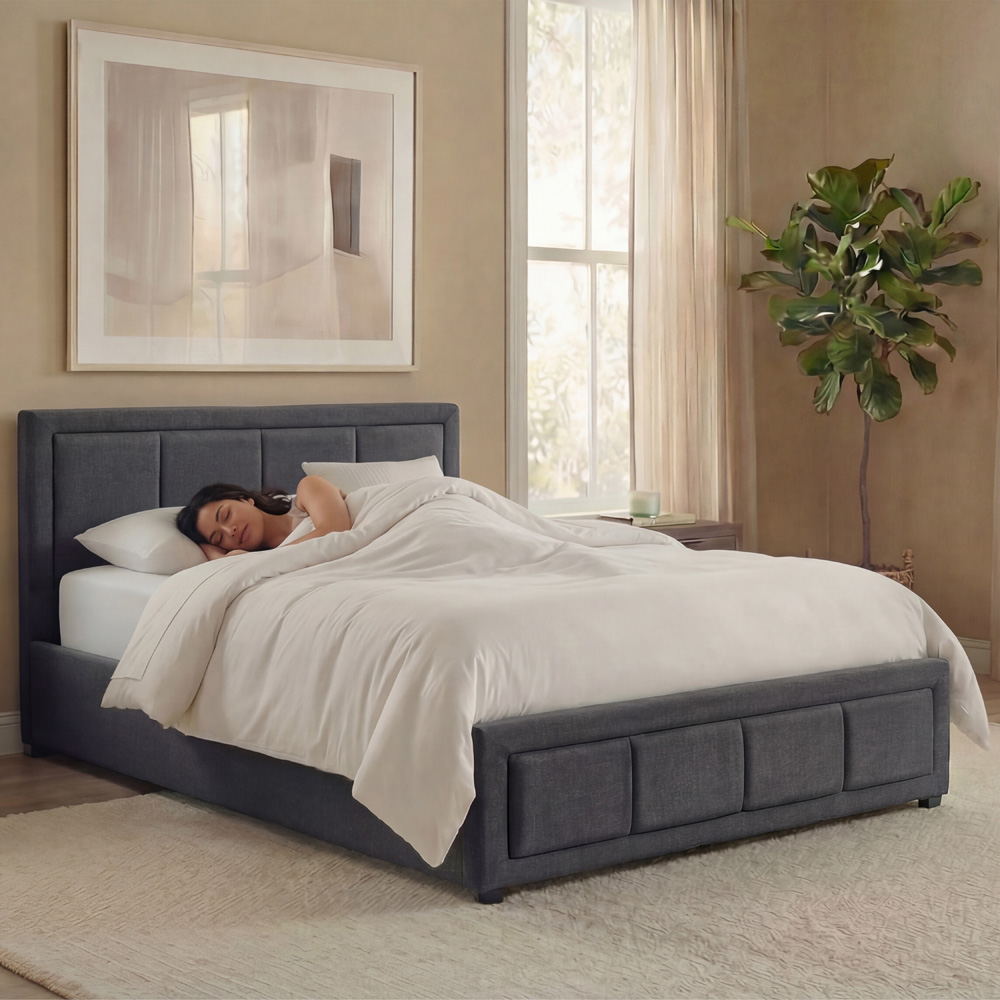VIDA DESIGNS Vanita Single Dark Grey Linen Ottoman Bed with Padded Headboard Image 4