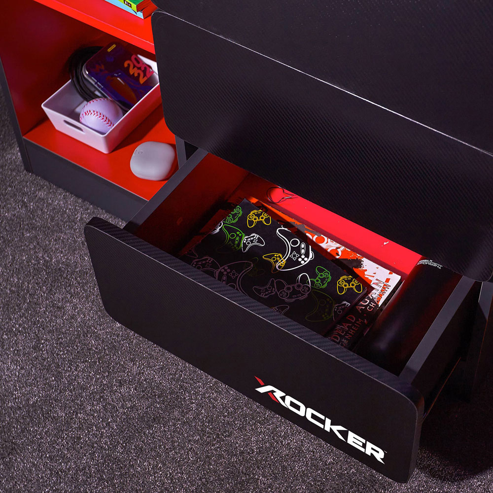 X Rocker Carbon-Tek 3 Drawer 2 Shelf Grey and Red Chest of Drawers with Neo Fibre LED Light Image 4