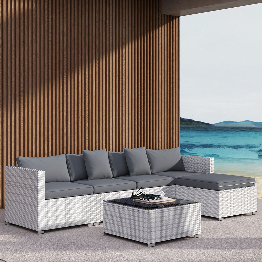 Outsunny 5 Seater Mixed Grey Rattan Corner Sofa Set Image 1
