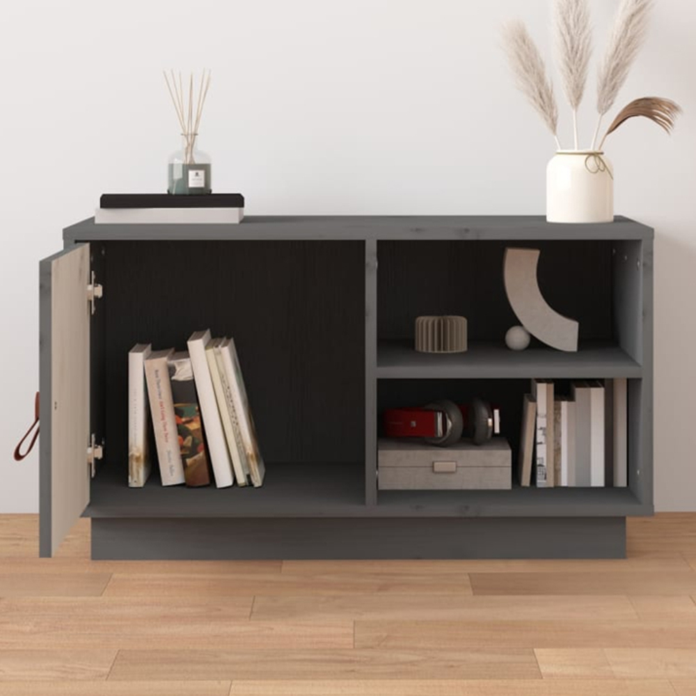 vidaXL Single Drawer 2 Shelf Grey Solid Pine TV Cabinet Image 1