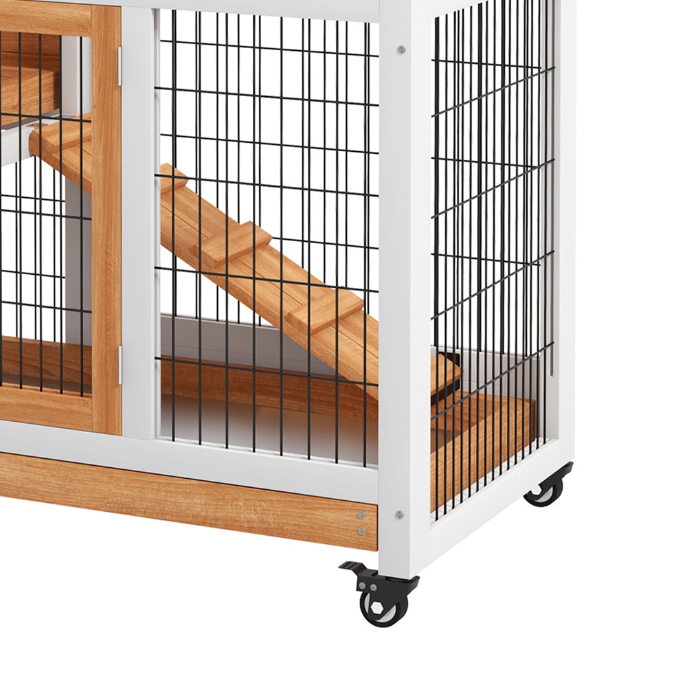 PawHut Wooden Indoor Hutch with Wheels Image 4