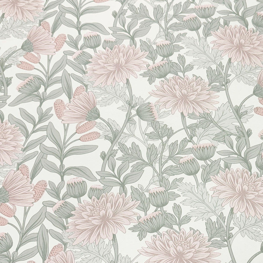 Muriva Martha Floral Green and Blush Wallpaper Image 2