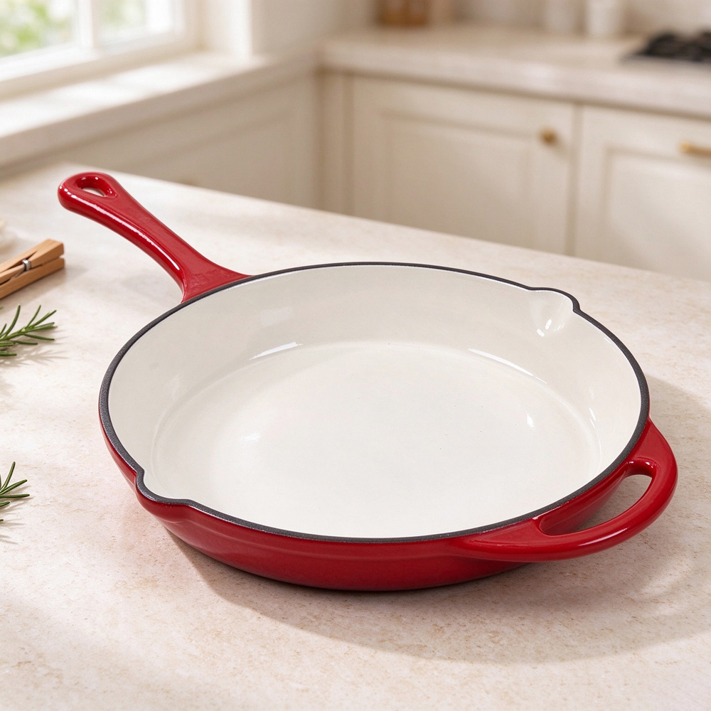 Living and Home 46 x 29cm Red Enamelled Cast Iron Round Frying Pan Image 7