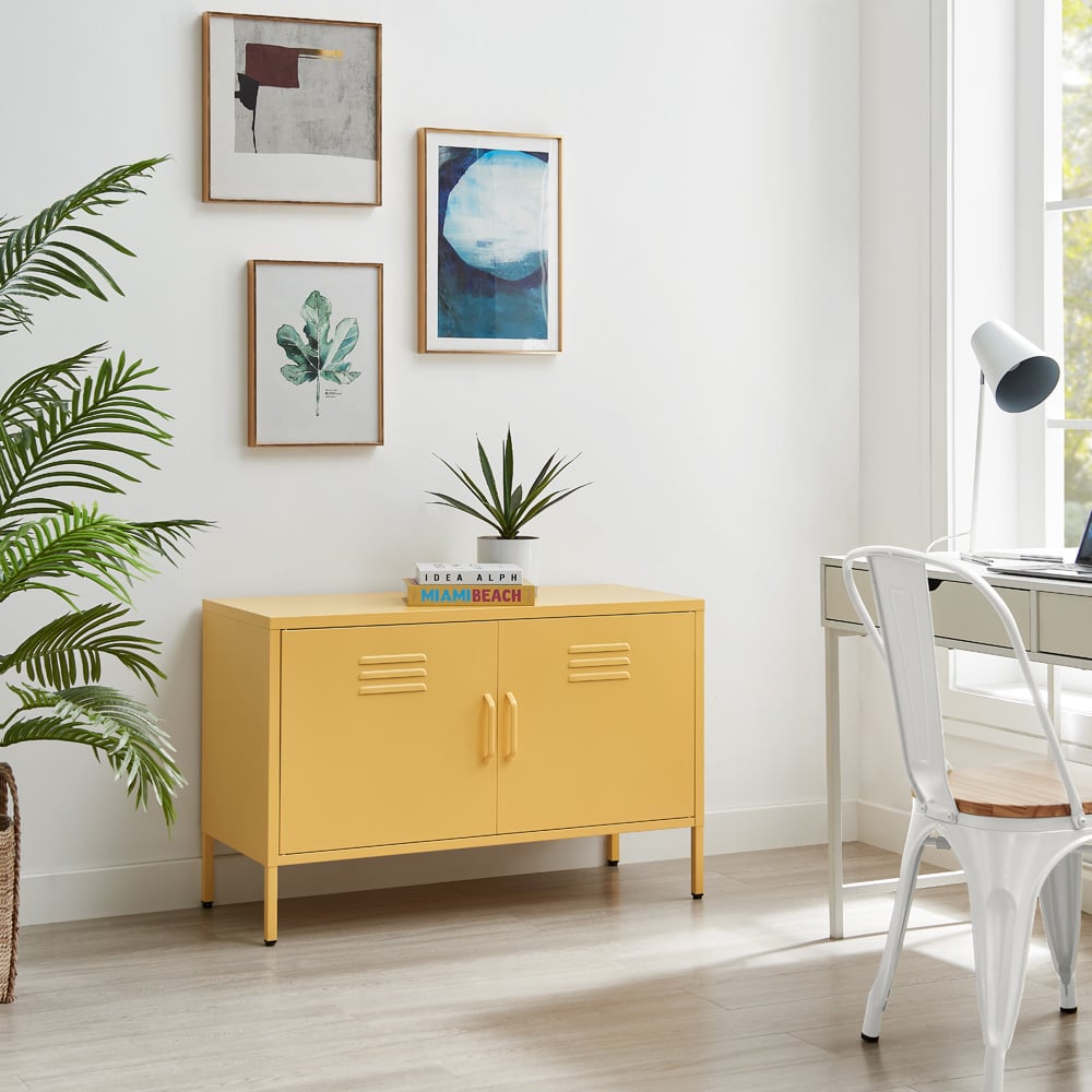Furniturebox Theo 2 Door Mustard Yellow Sideboard Image 7