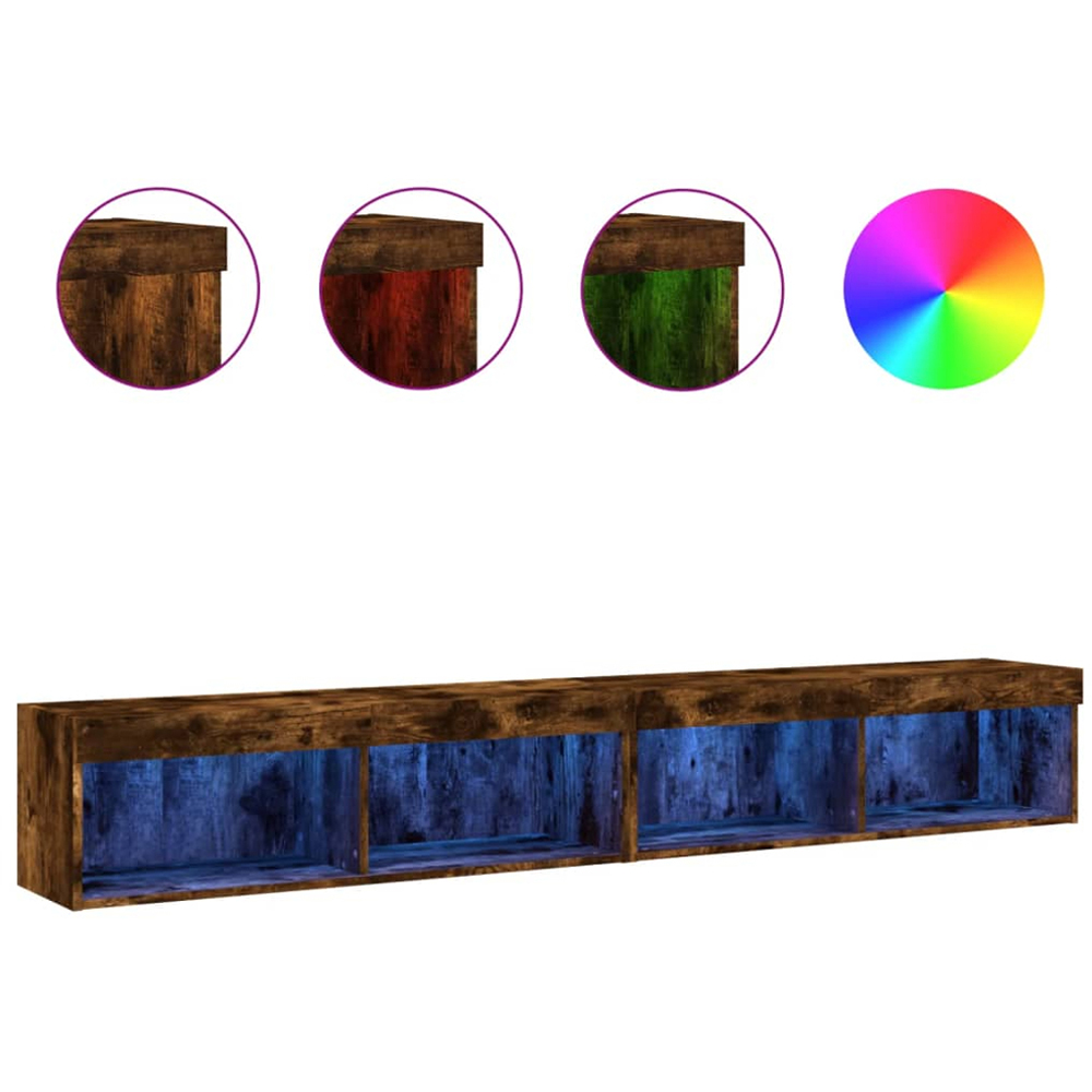 vidaXL 2 Shelf Smoked Oak Wall Mounted LED TV Cabinet Set of 2 Image 2
