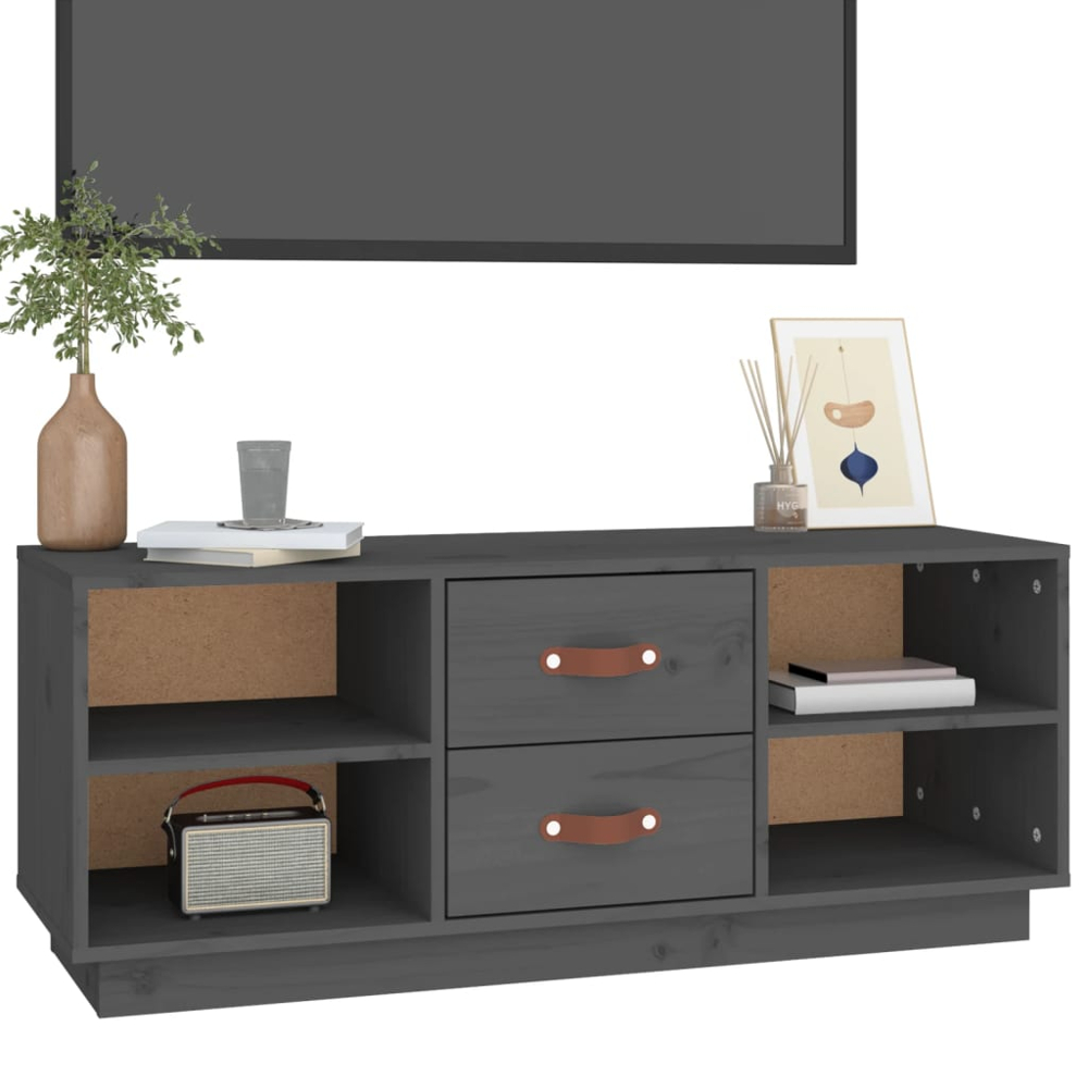 vidaXL 2 Drawer 4 Shelf Grey Solid Pine Wood TV Cabinet Image 4