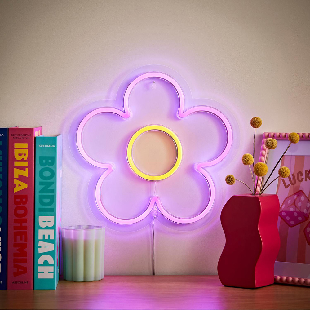 ValueLights Pink and Yellow Flower Neon Wall Light Image 6