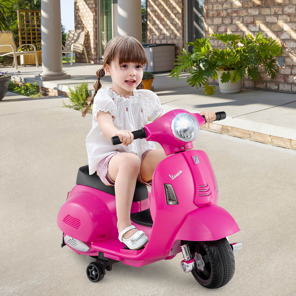 Costway Kids Pink Licensed Vespa Ride On Motorcycle with Lights and Horn Sound 6V Image 4