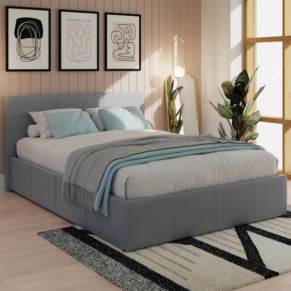 GFW Small Double Grey Faux Leather Side Lift Ottoman Bed with Bonnell Mattress Image 1