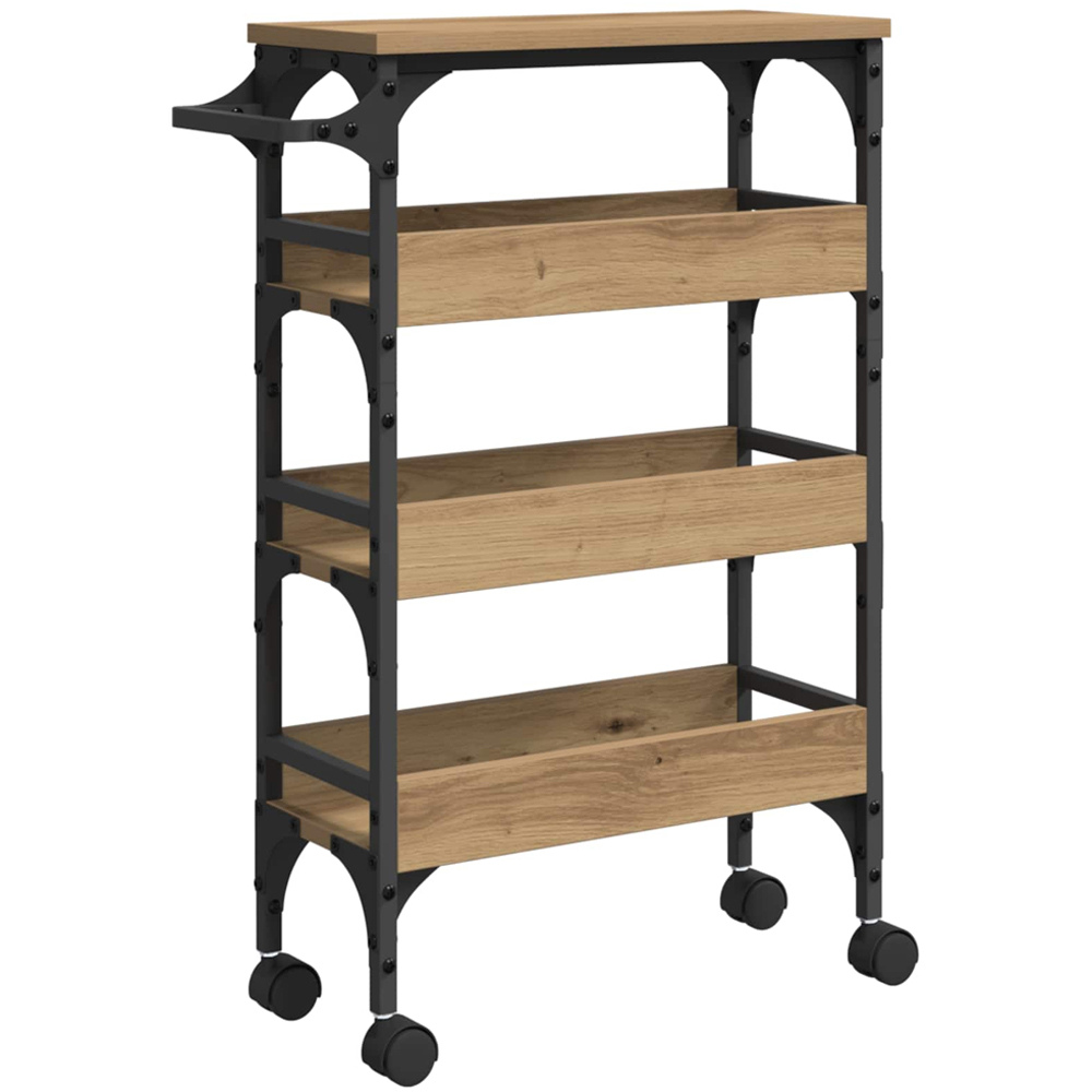 vidaXL 3 Shelf Artisan Oak Kitchen Trolley with Handle Image 2