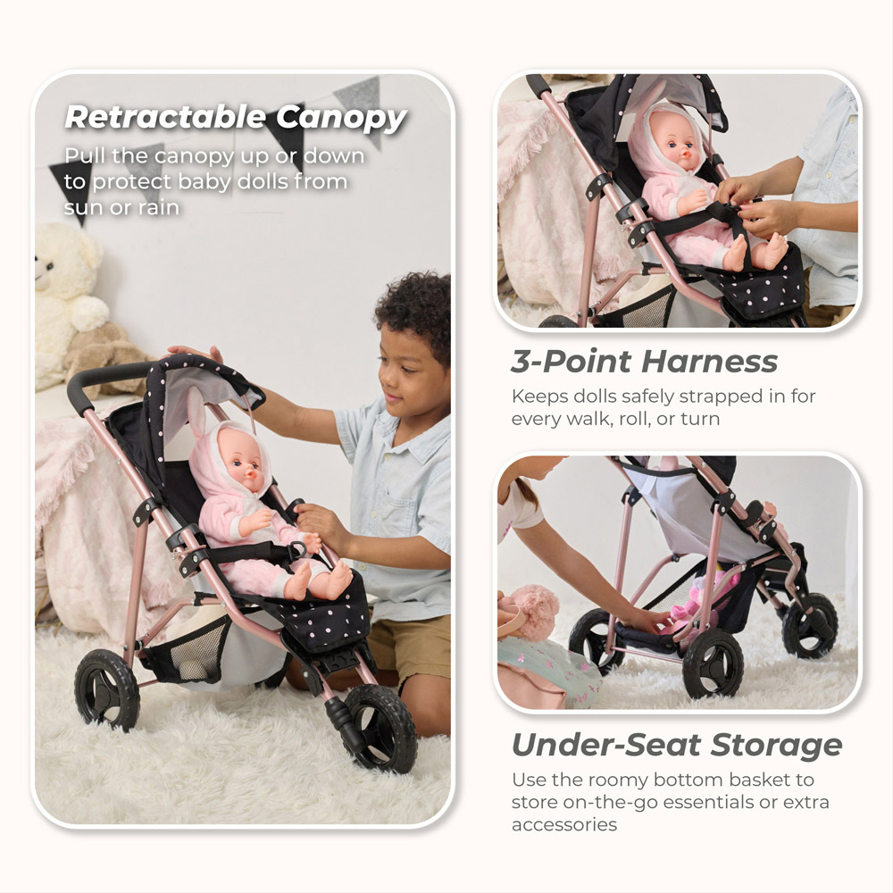 Teamson Kids Olivia's Little World Black Pin Up Doll Jogging Stroller Image 6