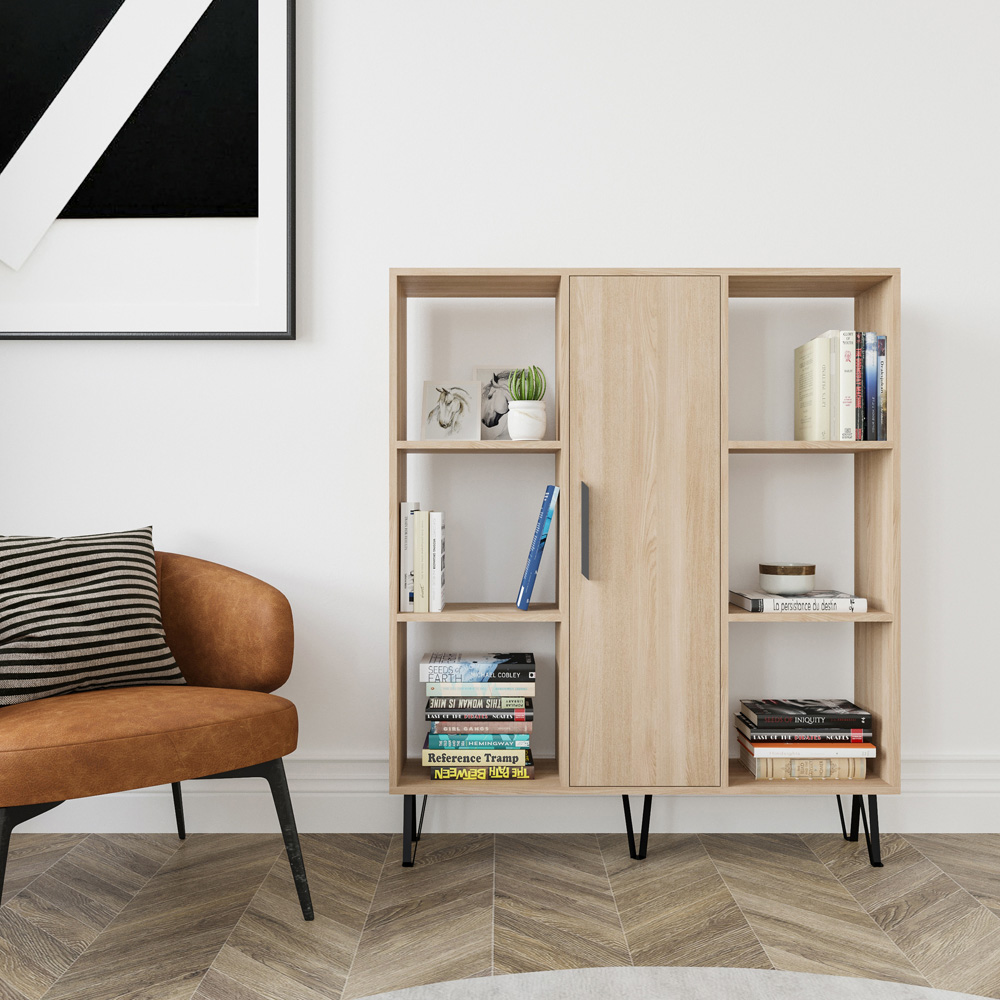 Decorotika Peoria Single Door 6 Shelf Oak Bookcase Image 4