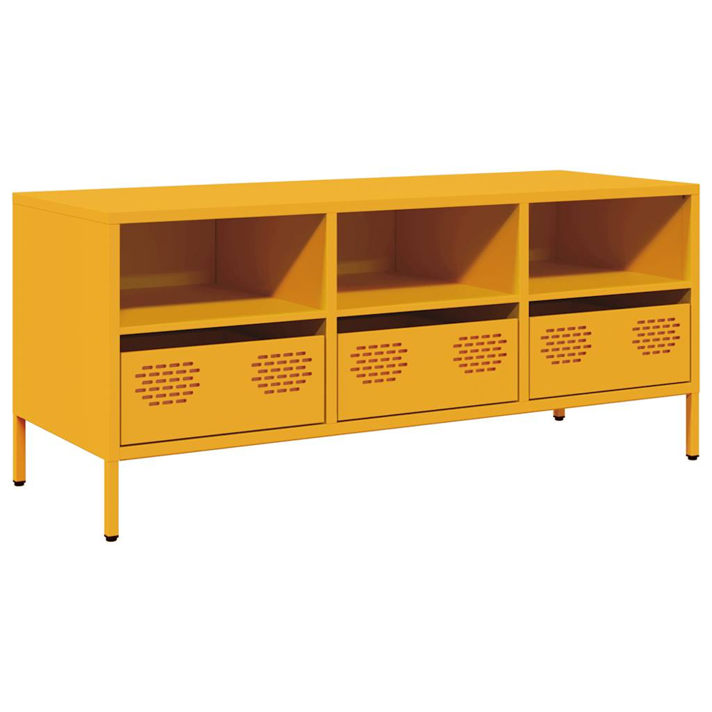 vidaXL 3 Drawer 3 Shelf Mustard Yellow Cold-Rolled Steel TV Cabinet Image 2