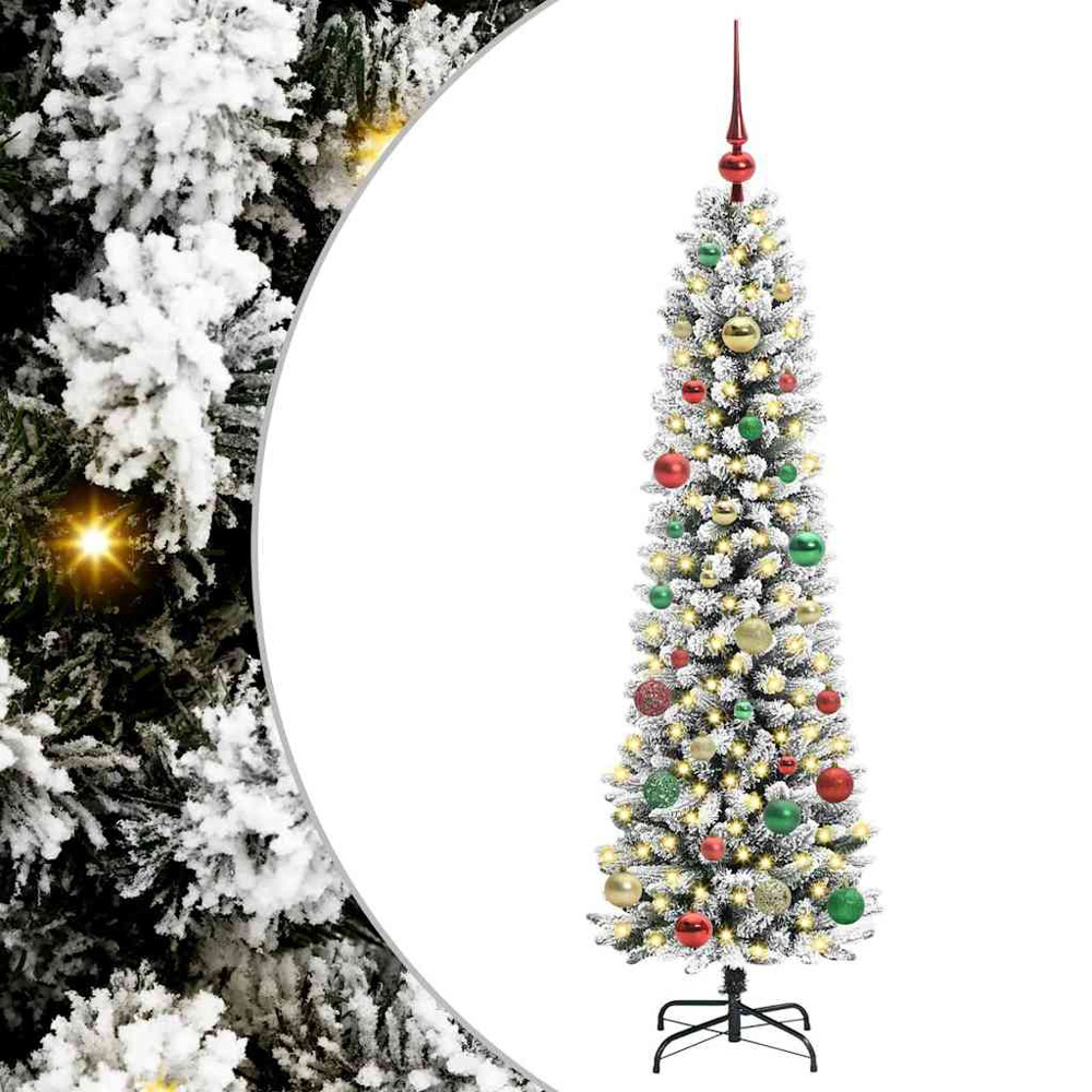 vidaXL Pre-Lit Warm White LED Multicolour Baubles White Artificial Christmas Tree with Stand 5ft Image 2