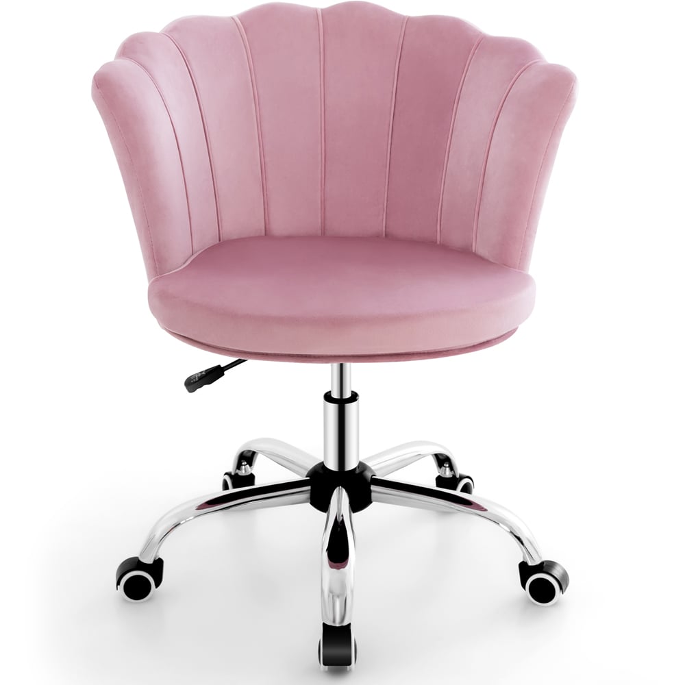 Costway Pink Velvet Adjustable Office Chair Image 2