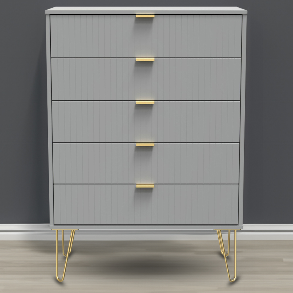 Crowndale 5 Drawer Dusk Grey Wide Chest of Drawers Ready Assembled Image 1