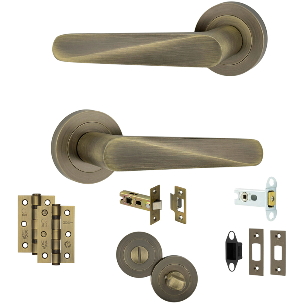 AXS Hardware Detroit Antique Brass Bathroom Door Handles on Rose 2 Pack Image 1