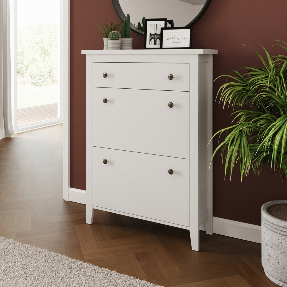 GFW Deluxe 2 Tier White Shoe Cabinet Image 1