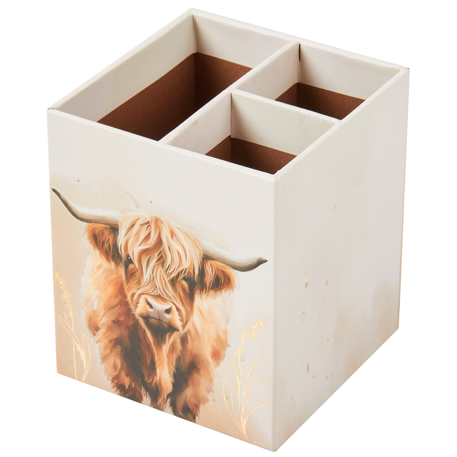 Highland Cow Pen Pot Cream and Brown Image 3